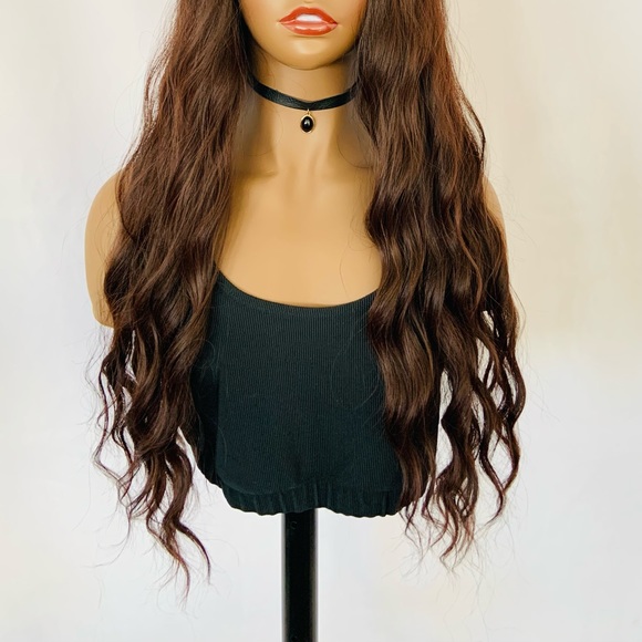 Long Chestnut Brown Premium Synthetic “Put On & Go” Wig with Bangs 😊 - Picture 2 of 12